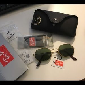 Ray Ban Octagonal Classic Sunglasses Grn/Gold NWT